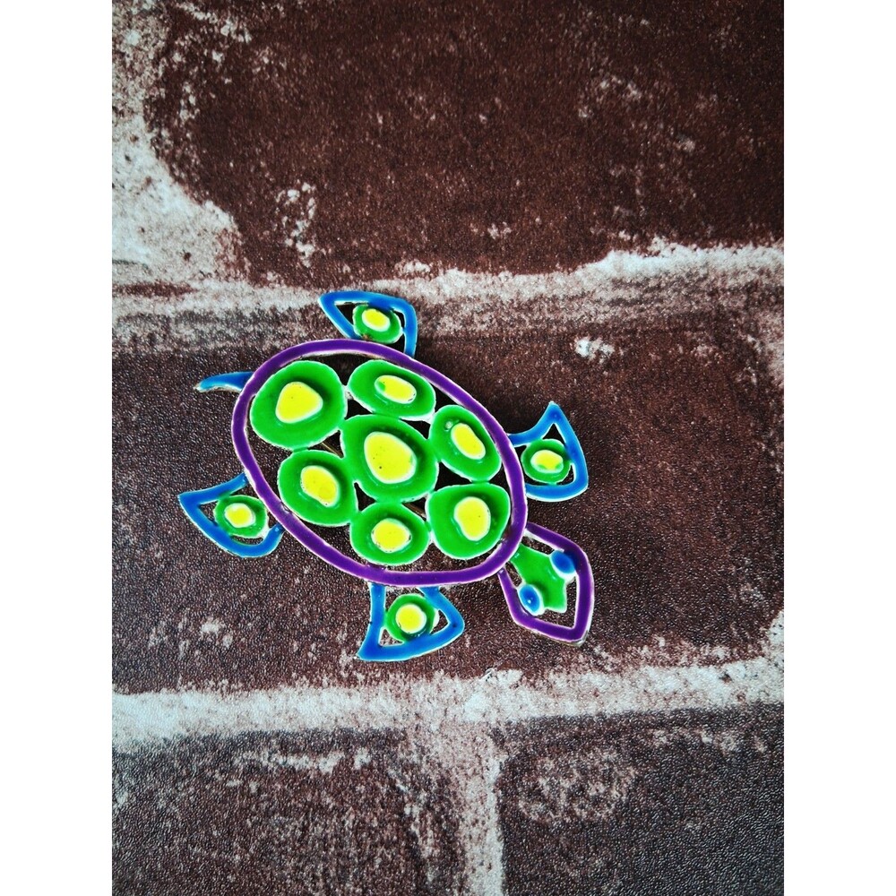 Vintage JJ Turtle Brooch Vibrant Neon Enamel Jonette Jewelry Pin 80s Earthy Gift